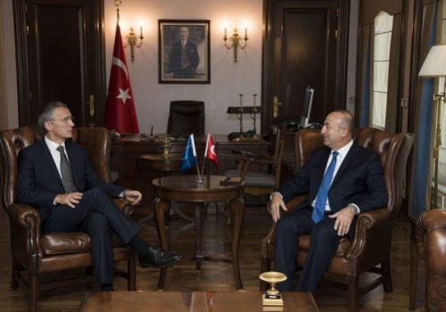 Secretary General Jens Stoltenberg and Turkish Foreign Minister Mevlut Cavusoglu, Oct. 9, 2014