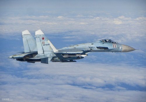 Russian Su-27 fighter jet intercepted by UK Typhoon participating in NATO's Baltic Air Policing mission, June 17, 2014
