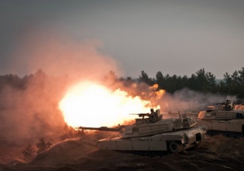 US Abrams tanks in a military exercise in Latvia, Nov. 6, 2014