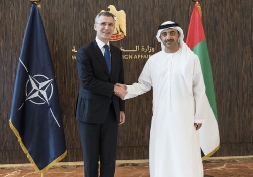 Secretary General Jens Stoltenberg and UAE Foreign Minister Sheikh Abullah bin Zayed al-Nayan, March 2, 2016