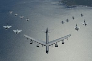 A US B-52, two Polish F-16s, two German Eurofighters, four Swedish Gripens, and four US F-16s, June 14, 2016