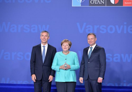 Secretary General Jens Stoltenberg, German Chancellor Angela Merkel, and Polish President Andrzej Duda, July 8, 2016 (photo: NATO)