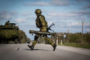 Estonian Scout with a Carl Gustav anti tank gun. May 11, 2015