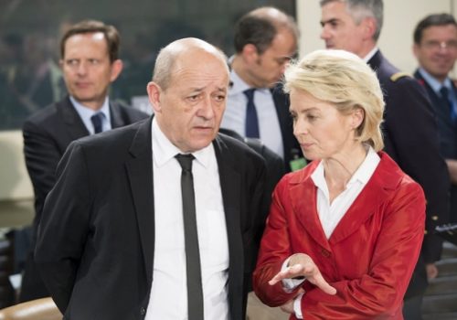 French Defense Minister Jean-Yves Le Drian and German Defense Minister Ursula von der Leyen, June 3, 2014
