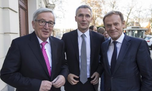 President of the European Commission Jean-Claude Juncker, NATO Secretary General Jens Stoltenberg, and President of the European Council Donald Tusk, Dec. 13, 2016