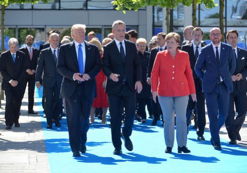 President Donald Trump, Secretary General Jans Stoltenberg, and German Chancellor Angela Merkel, May 25, 2017 (photo: NATO)