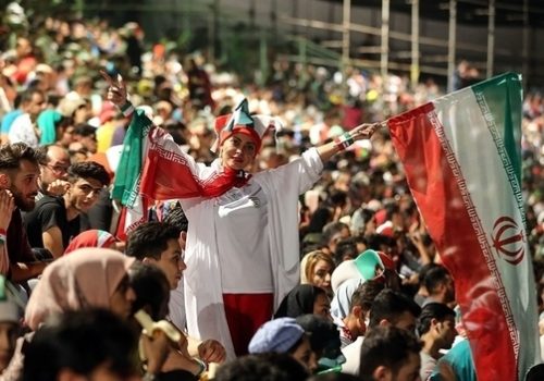 An Iranian woman attends a viewing of the Iran-Portugal World Cup match on June 25, 2018 in Tehran's Azadi Stadium (Wikimedia Commons/Fars News)