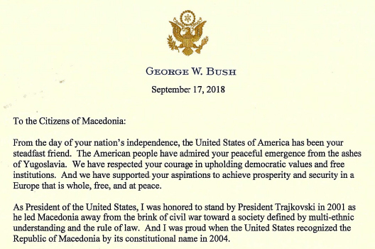 A Letter to the Citizens of Macedonia from President George W. Bush