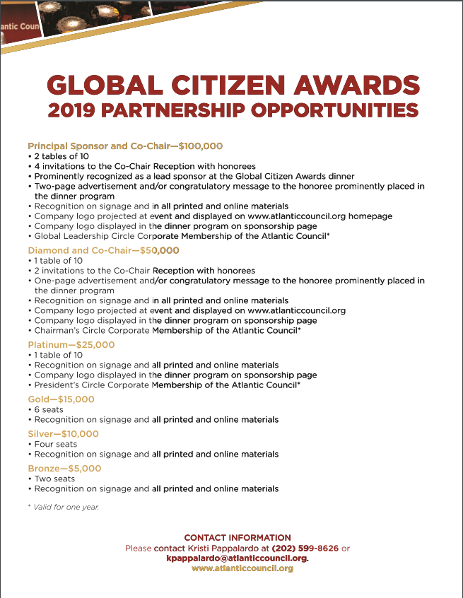 2019 Global Citizen Awards Partnership Opportunities