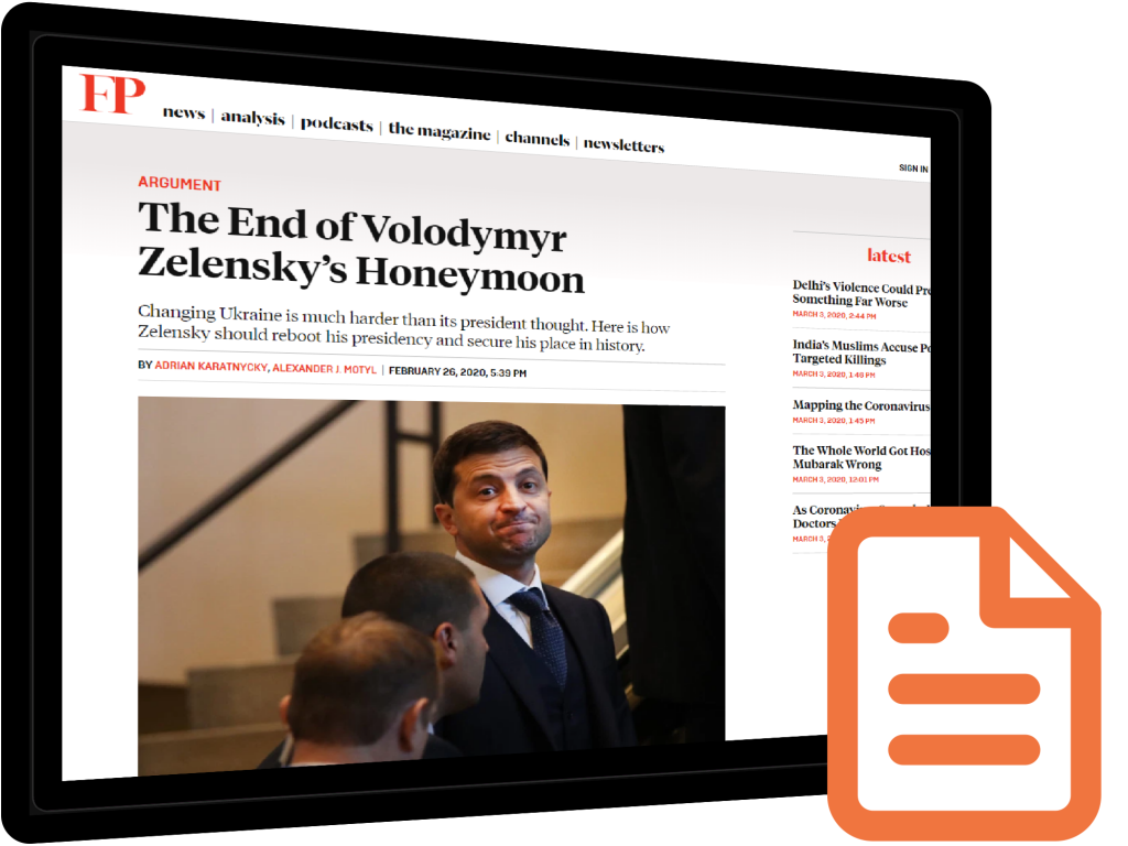 Karatnycky in Foreign Policy: The End of Zelenskyy’s Honeymoon