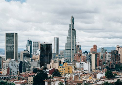 Aerial view of high-rise buildings in Bogota, Colombia.