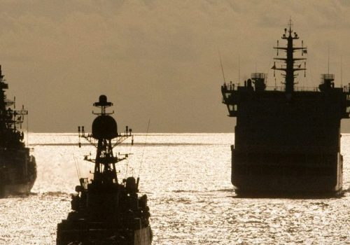 Photo: "Indian and US naval ships in formation during Malabar 2012", by Commander, U.S. 7th Fleet, licensed under CC BY 2.0