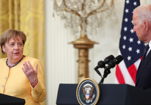 President Biden and Chancellor Merkel at a press conference at the White House.