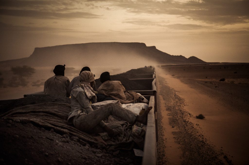 October 12, 2013: A group of people on a train in Nuadibu, Mauritania. 