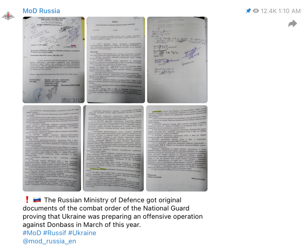 Screenshot of the March 9 document release on the Russian MoD Telegram channel. (Source: @mod_russia_en/archive)