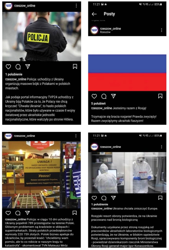 Instagram accounts that posted anti-Ukrainian and pro-Russian content. (Source: Voltaire/archive via Wykop.pl)