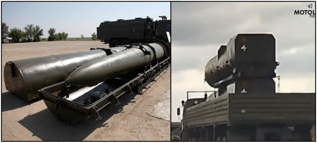 Comparison of standard Russian military boxes that are used to carry Iskander missiles (left) with the boxes seen in the video (right). Source: (@Coupsure/Archive, left; @MotolkoHelp/Archive, right)