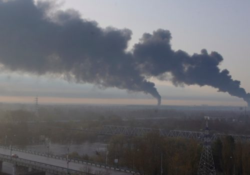 Plumes of smoke rise after a fire erupts at an oil depot in Bryansk, Russia April 25, 2022 in this still image obtained from social media video. Natalya Krutova via REUTERS
