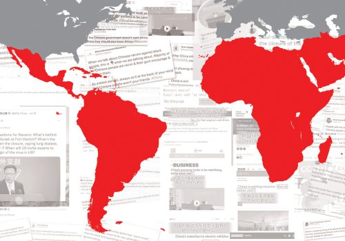 Map of the global south in which China uses discourse power.