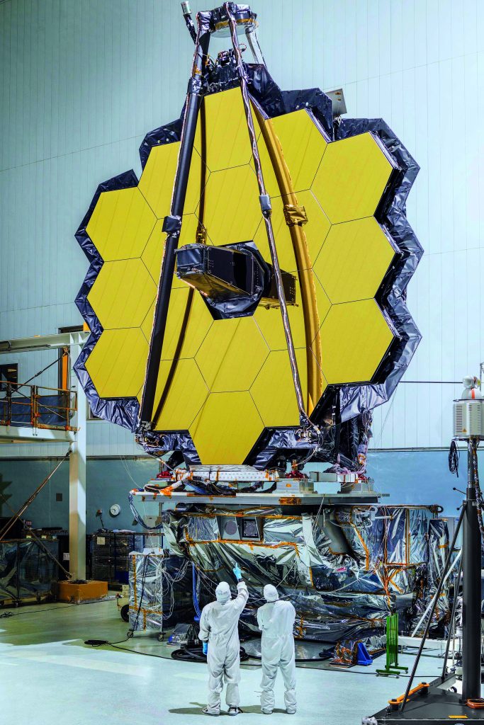 Part of a space telescope hanging from the ceiling
