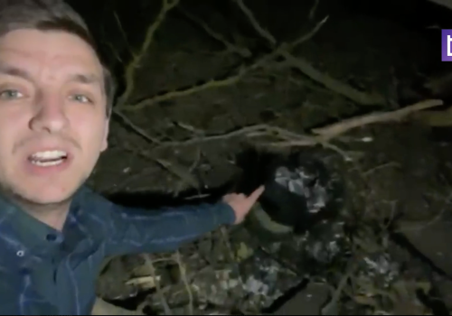 Screenshot of footage from a Russian report on a supposed Ukrainian missile downed in Kherson. (SOURCE: Izvestia)