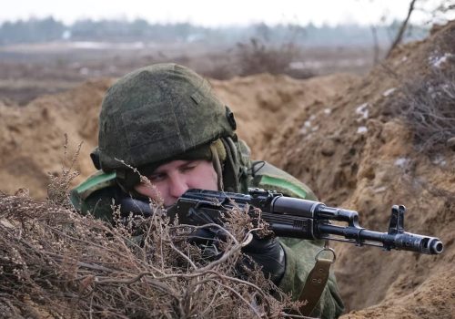 A Belarusian soldier of the 11th separate mechanized brigade participates in a previous combat exercise on Feb 16, 2022. (Source: EYEPRESS via Reuters Connect)
