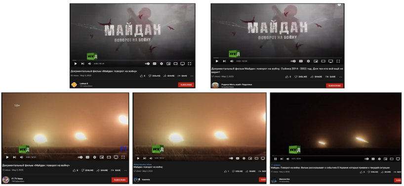 Screengrab showing the RT “documentary” was uploaded at least by five YouTube channels on May 2. (Source: YouTube)