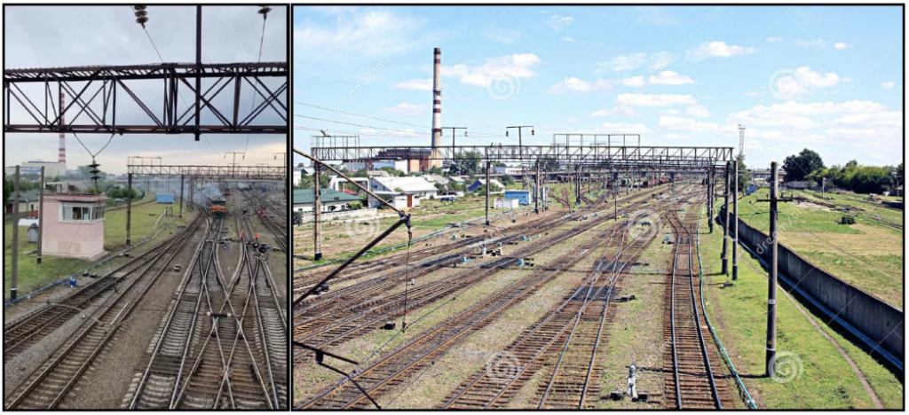 Geolocation confirms the Belarusian military vehicle transport passed through Baranavichy. The image on the left is a screenshot from the video, and the image on the right is a stock image taken of Baranavichy train station. (Source: @AZmilitary1/archive, left; alchetron.com/archive, right) 