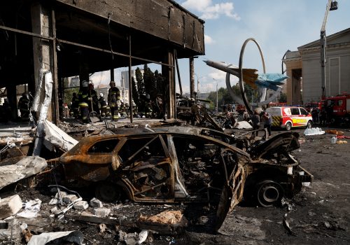 A view of a damaged building and a car at the site of a Russian military strike in Vinnytsia, Ukraine, July 14, 2022. (Source: REUTERS/Valentyn Ogirenko)