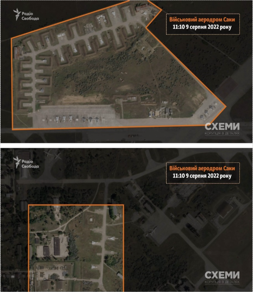 Satellite imagery shows there were more than ten aircraft parked at Saki airbase a few hours before the explosion. (Source: Radio Liberty/archive) 