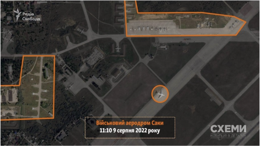 Satellite imagery shows there were more than ten aircraft parked at Saki airbase a few hours before the explosion. (Source: Radio Liberty/archive) 