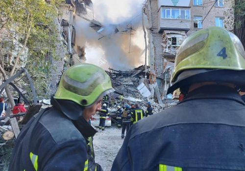 Footage shows the aftermath of the morning shelling in Zaporizhzhia, Ukraine, on Thursday Oct 6, 2022. 7 missile strikes on Zaporizhzhia! Destroyed residential buildings, according to the State Emergency Service of Ukraine. Rescue workers are now combing through the shattered remains of one elegant five-storey apartment building. Zaporizhzhia regional head Oleksandr Starukh said one woman was killed. Another seven people, including a three-year-old child, were injured. The Ukrainian-held city is the capital of the eponymous Zaporizhzhia region, which Russian President Vladimir Putin earlier this week declared annexed, along with three other Ukrainian regions - Donetsk and Luhansk in the east, and Kherson in the south. Ukraine and its Western allies condemned the move. Moscow does not fully control any of the four regions, and in recent weeks Ukrainian troops have made significant advances in the the country's north-east and south. (State Emergency Service of Ukraine via EYEPRESS)