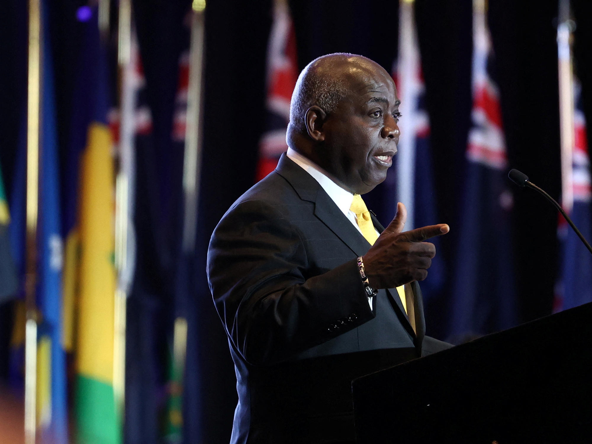Bahamian prime minister urges action on climate change, financial