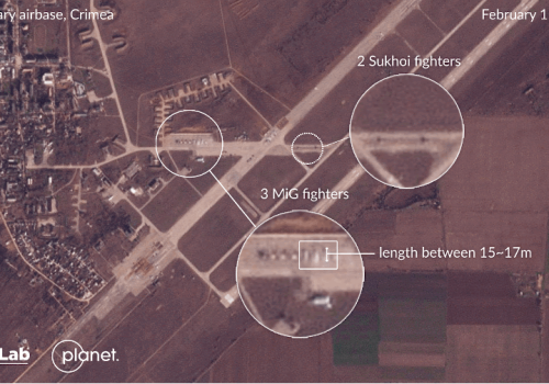 DFRLab satellite analysis shows increased Russian aerial activity on the Saki military airbase in western Crimea. (Source: DFRLab via Planet.com)