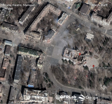 March 2022 Google Earth screengrab of the Mariupol drama theatre. (Source: Google Earth0