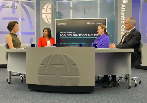 Second panel at the Washington, DC launch of Scaling Trust on the Web. The panel featured Rose Jackson, Lauren Buitta, Michèle Flournoy, and Michael Daniel.