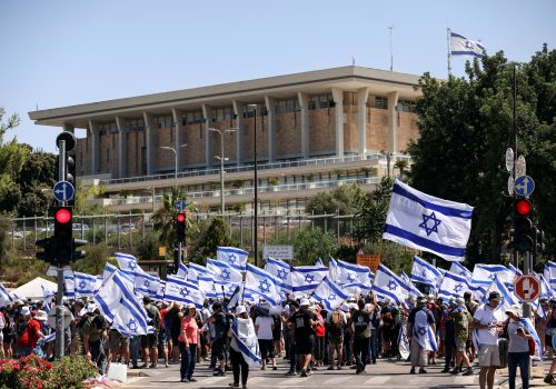 Protesters take part in a demonstration against Israeli Prime Minister Benjamin Netanyahu and his nationalist coalition government's judicial overhaul by the Knesset, Israel's parliament, in Jerusalem, July 24, 2023.