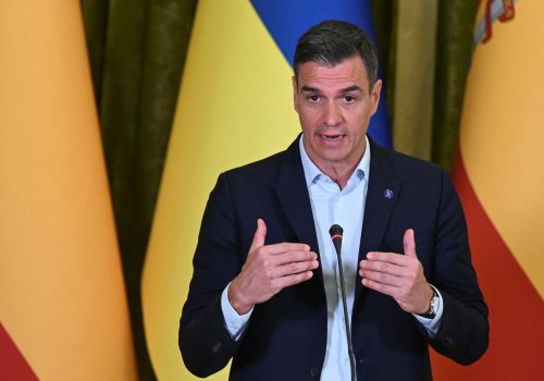 Spanish Prime Minister Pedro Sanchez attends a joint press conference with Ukraine's President Volodymyr Zelenskiy, amid Russia's attack on Ukraine, in Kyiv, Ukraine July 1, 2023.