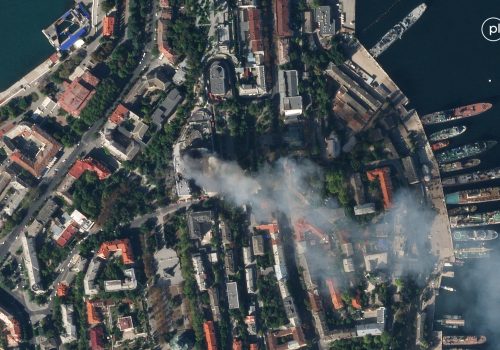 A satellite image shows smoke billowing from a Russian Black Sea Navy HQ after a missile strike, as Russia's invasion of Ukraine continues, in Sevastopol, Crimea, September 22, 2023. PLANET LABS PBC/Handout via REUTERS THIS IMAGE HAS BEEN SUPPLIED BY A THIRD PARTY. NO RESALES. NO ARCHIVES. MANDATORY CREDIT. DO NOT OBSCURE LOGO