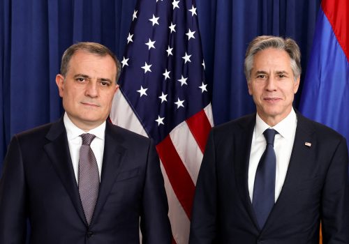 U.S. Secretary of State Antony Blinken hosts Armenian Foreign Minister Ararat Mirzoyan (not pictured) and Azerbaijani Foreign Minister Jeyhun Bayramov for talks at the George Shultz National Foreign Affairs Training Center in Arlington, Virginia, U.S., June 29, 2023. REUTERS/Evelyn Hockstein