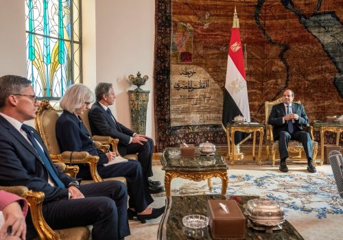 US Secretary of State Antony Blinken meets with Egypt's President Abdel Fattah El-Sisi at Al-Ittihadiya Palace in Cairo, Sunday Oct. 15, 2023. Jacquelyn Martin/Pool via REUTERS