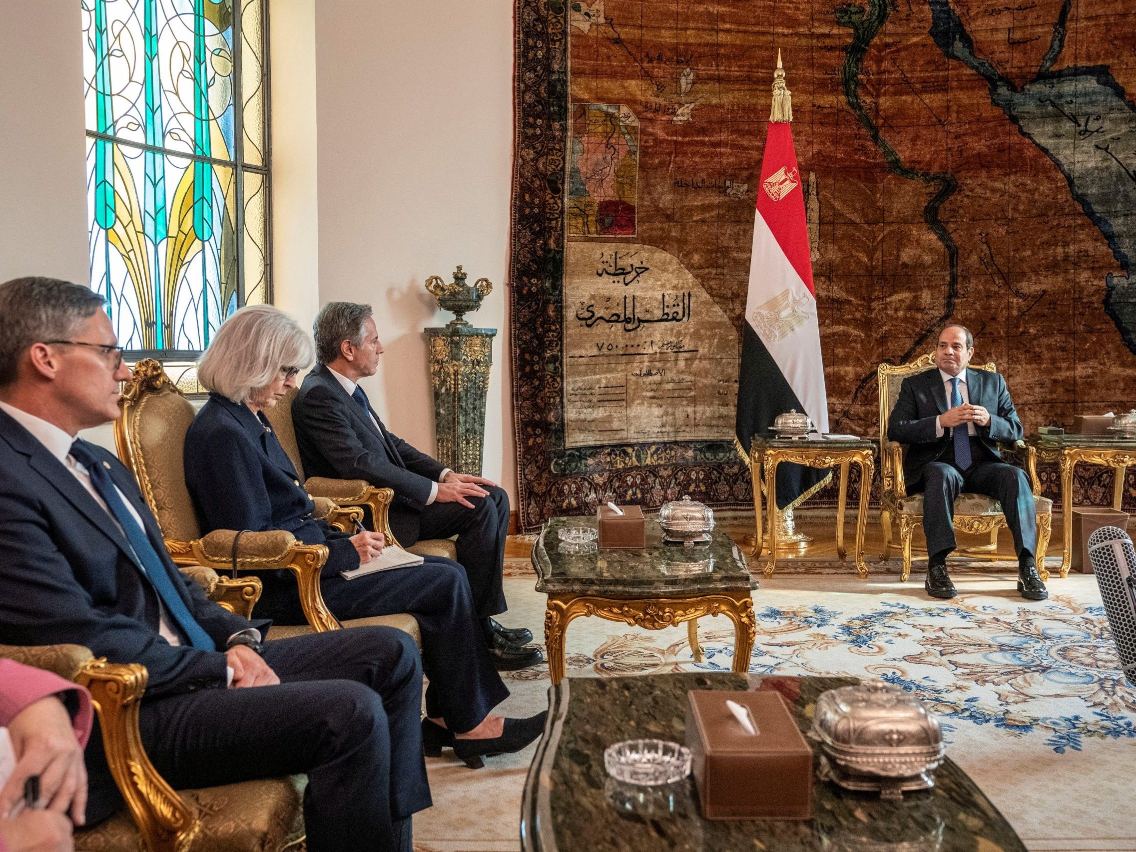 US Secretary of State Antony Blinken meets with Egypt's President Abdel Fattah El-Sisi at Al-Ittihadiya Palace in Cairo, Sunday Oct. 15, 2023. Jacquelyn Martin/Pool via REUTERS