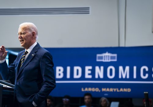 United States President Joe Biden speaks during an event on Bidenomics at Prince George's Community College. The economy remains a vulnerability for Biden in polls despite positive economic data in recent months, as recent data on a manufacturing boom, job gains, strong gross domestic product growth and easing inflation fail to resonate with voters.