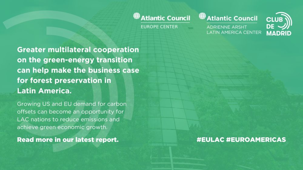 Greater multilateral cooperation on the green-energy transition can help make the business case for forest preservation in Latin America. Growing US and EU demand for carbon offsets can become an opportunity for LAC nations to reduce emissions and achieve green economic growth.