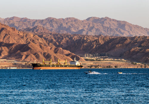 The view of boats on the red Sea.