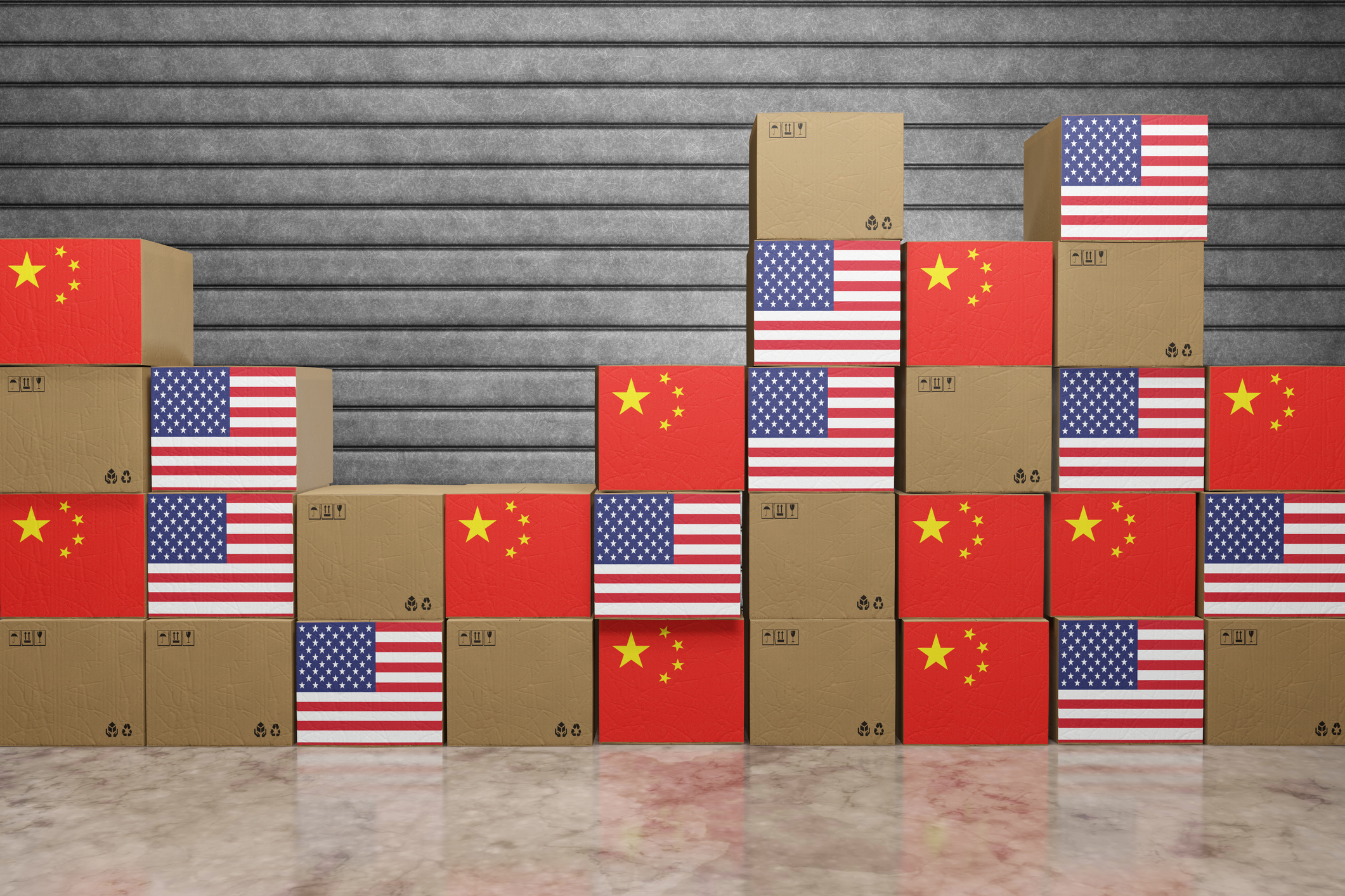 'a stack of boxes with flags'