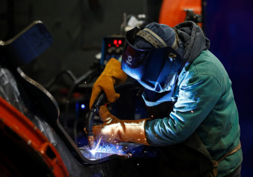 A LB Steel LLC's employee manufactures a component for new Amtrak Acela trains built in partnership with Alstom in Harvey, Illinois, U.S. December 4, 2019. REUTERS/Kamil Krzaczynski