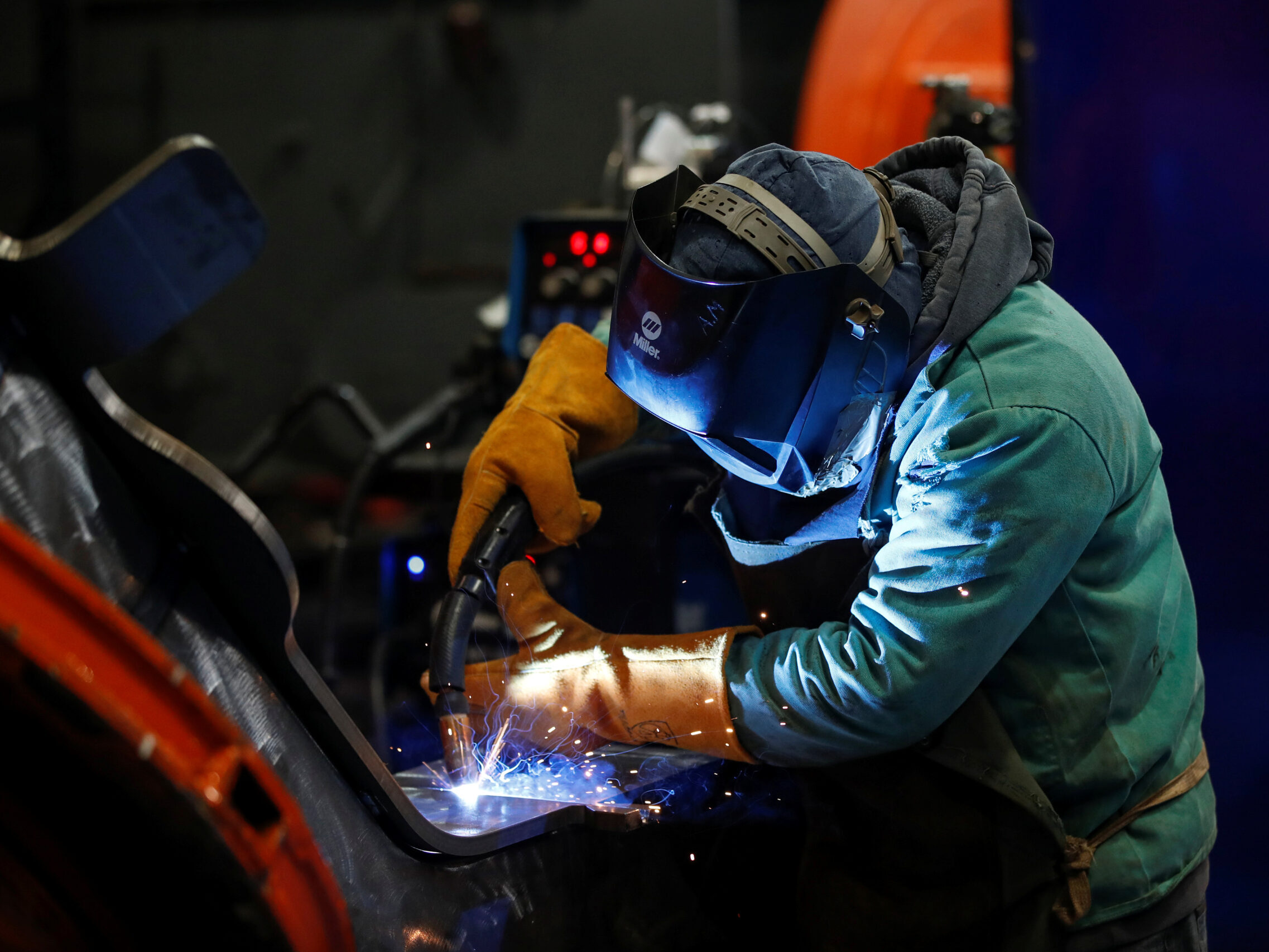 A LB Steel LLC's employee manufactures a component for new Amtrak Acela trains built in partnership with Alstom in Harvey, Illinois, U.S. December 4, 2019. REUTERS/Kamil Krzaczynski