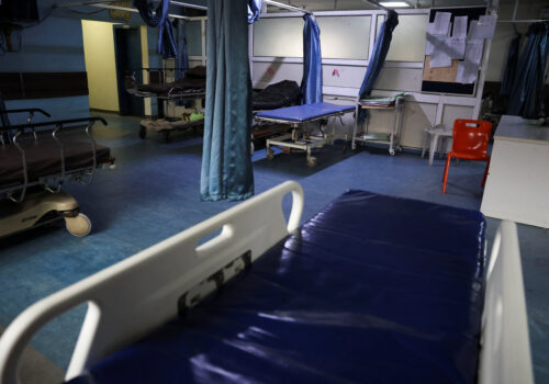 Empty hospital beds line the ward of the emergency unit at the National Orthopaedic Hospital in Lagos, Nigeria, during a nurses' strike protesting poor government support.