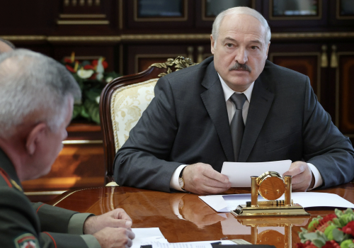 Belarusian President Alyaksandr Lukashenka meets state security officials in Minsk on September 27, 2021, 10 days after the end of ZAPAD21. (Source: Maxim Guchek/BelTA/Handout via Reuters)